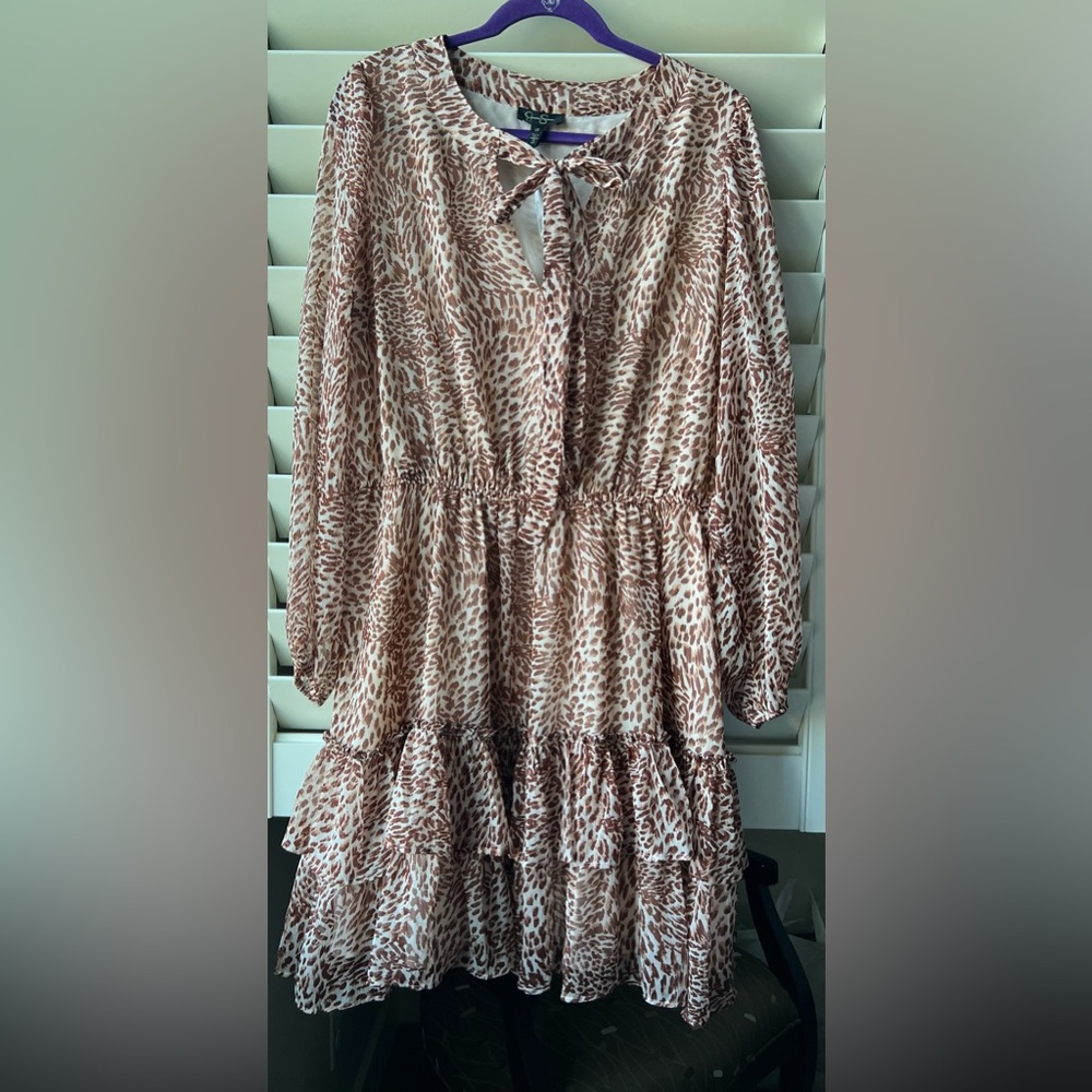 Jessica Simpson - NWT - 1X - Leopard Print Long Sleeve Dress - Lined -Sandshell